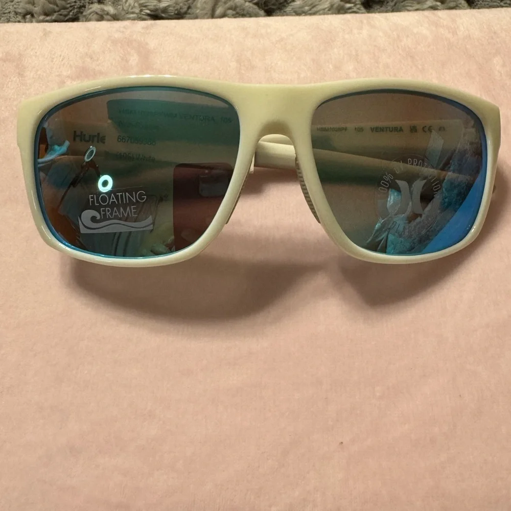 Hurley Ventura Floating Wrap Sunglasses White Frame & Blue Mirror Polarized Lens